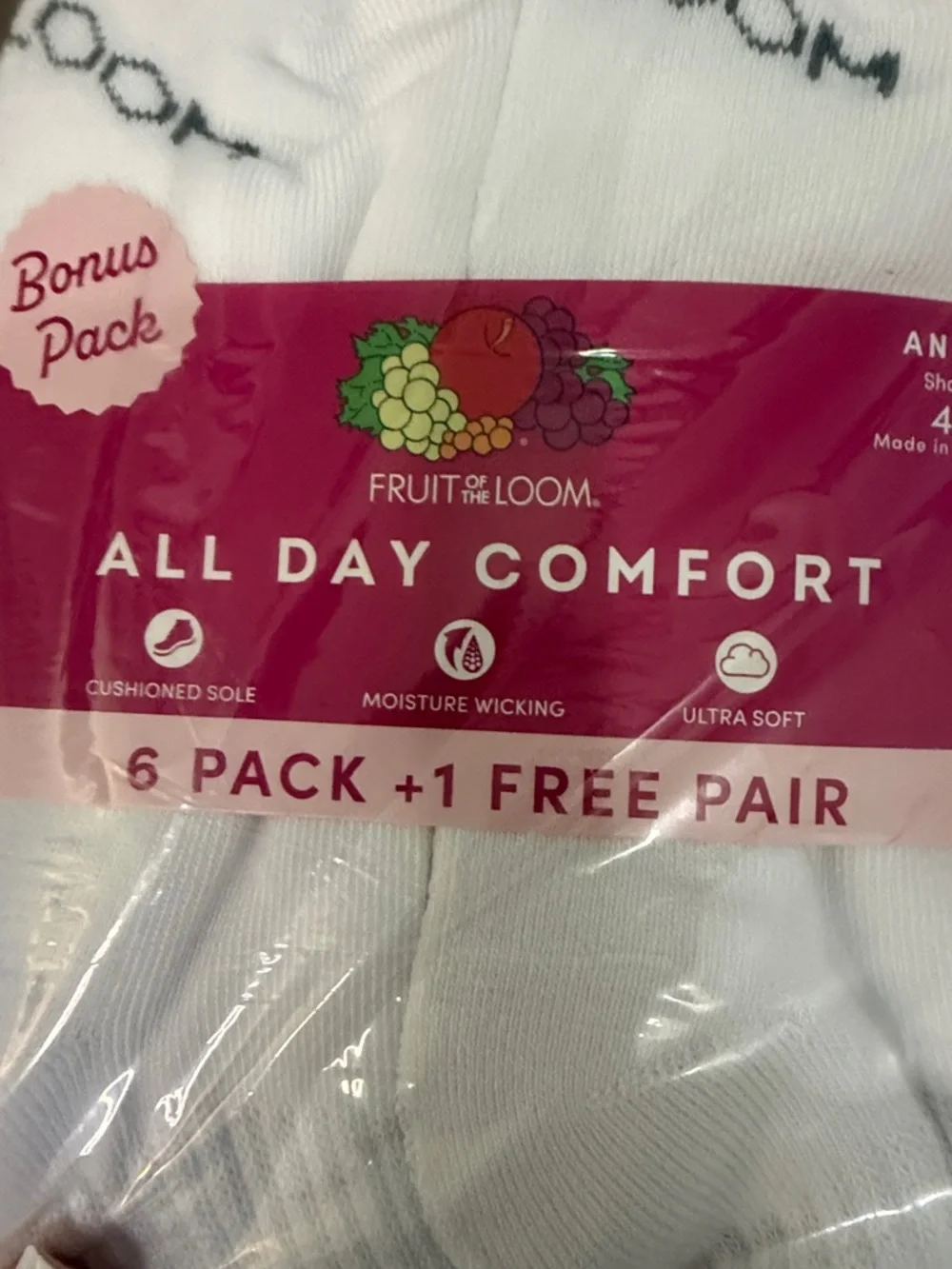 Women’s Fruit of the Loom White Ankle Athletic Socks 6 Pack +1 (2 packs)